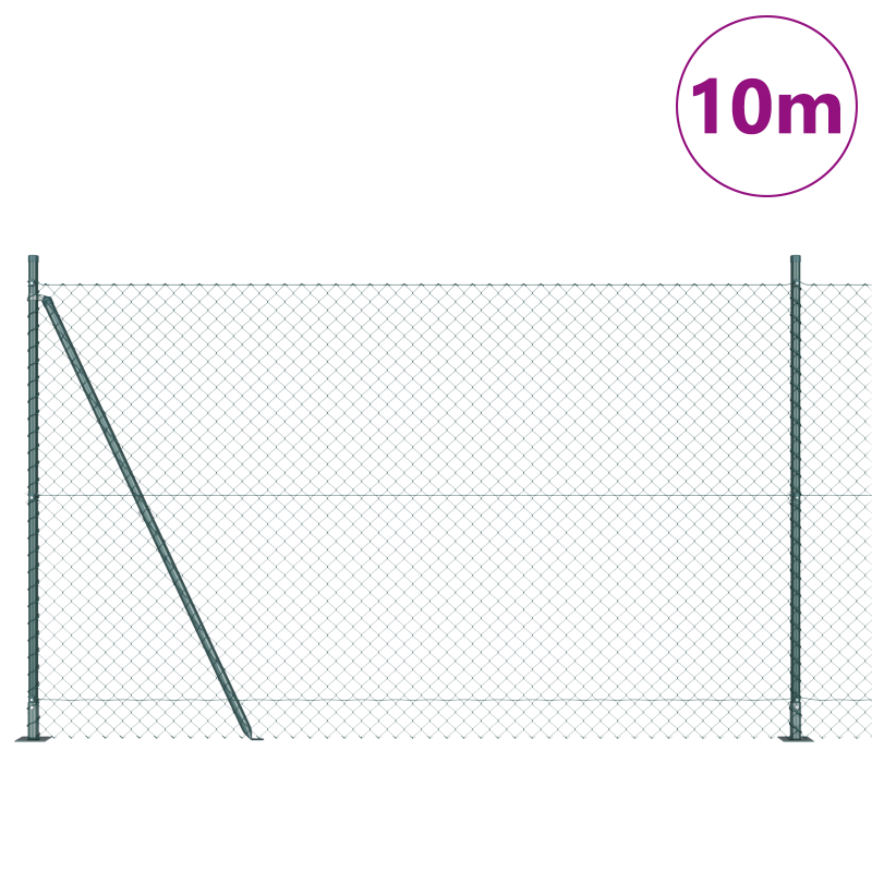 Kettengitterzaun mit 7 geflanschten Pfosten 1,4x10 m verzinkter Stahl