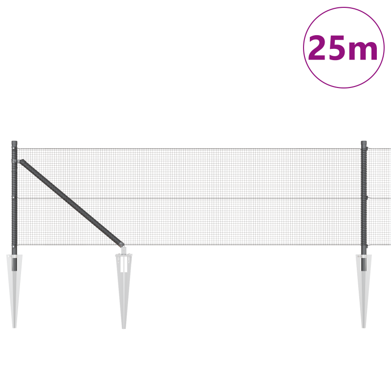 Schweißdrahtzaun mit 13 Spike-Posten Grau 0,8x25 m Stahl