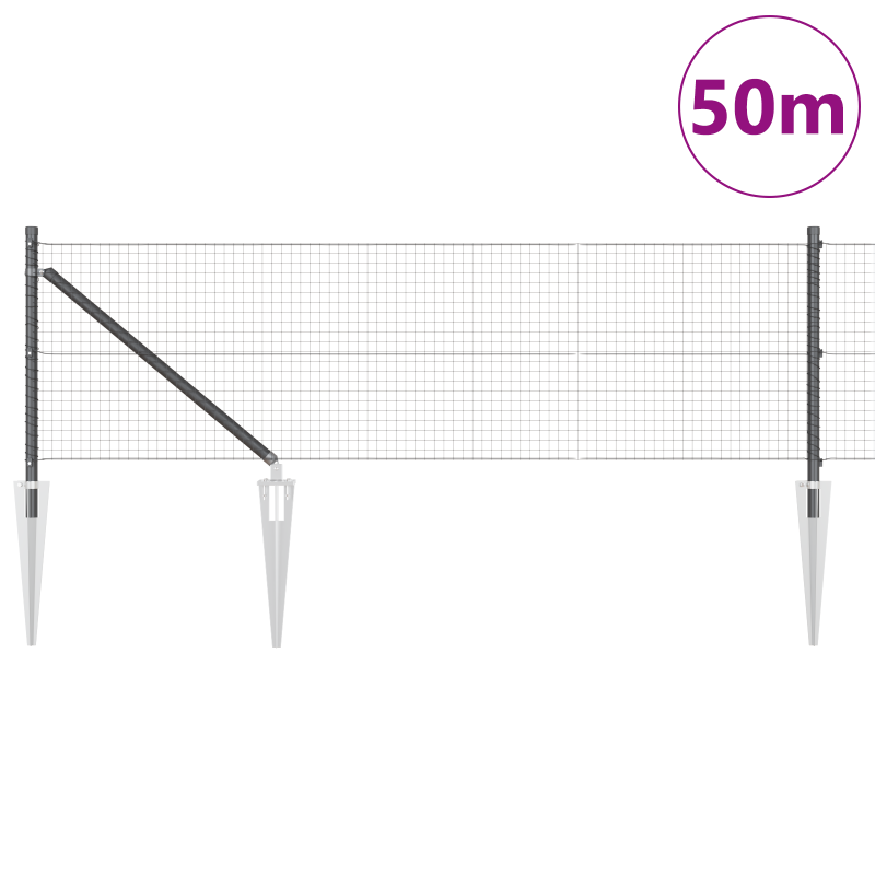 Geschweißter Drahtzaun mit 13 Spike-Posts Grau 0.8x50 m Stahl