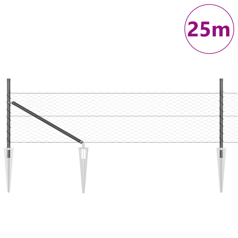 Sechseckzaun Grau 0.8x25 m Stahl