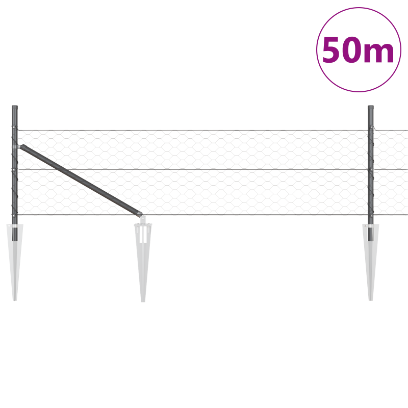 Sechskantzaun Grau 0.8x50 m Stahl