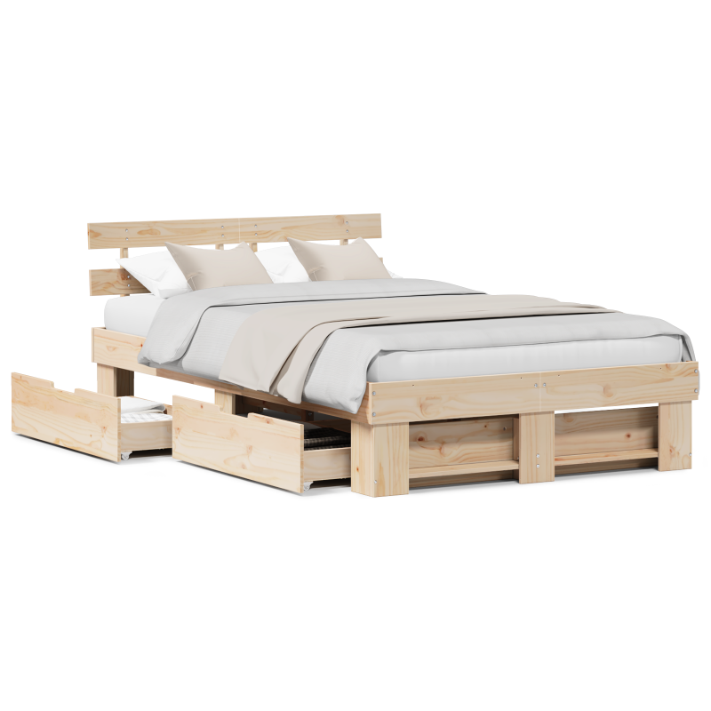 Bettgestell mit Schubladen 140x190 cm Massivholz Kiefer