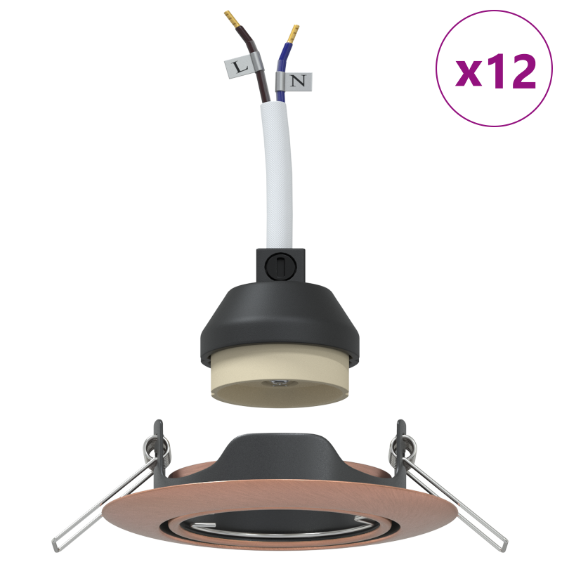 Eingebaute Spotlights 12 Stück Rund GU10 Kupfer Ø90 mm Stahl