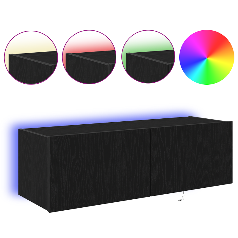 TV-Wandregal mit LED-Lichtern Schwarz Eiche 100x35x31 cm