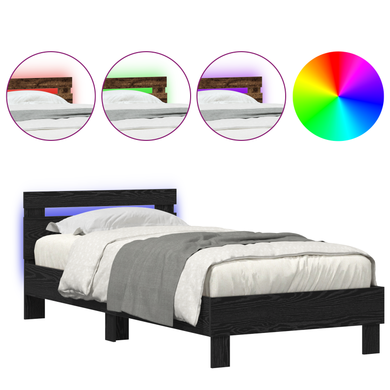 Bettgestell mit LED-Lichtern Schwarzes Eichenholz 90x190 cm Engineered wood