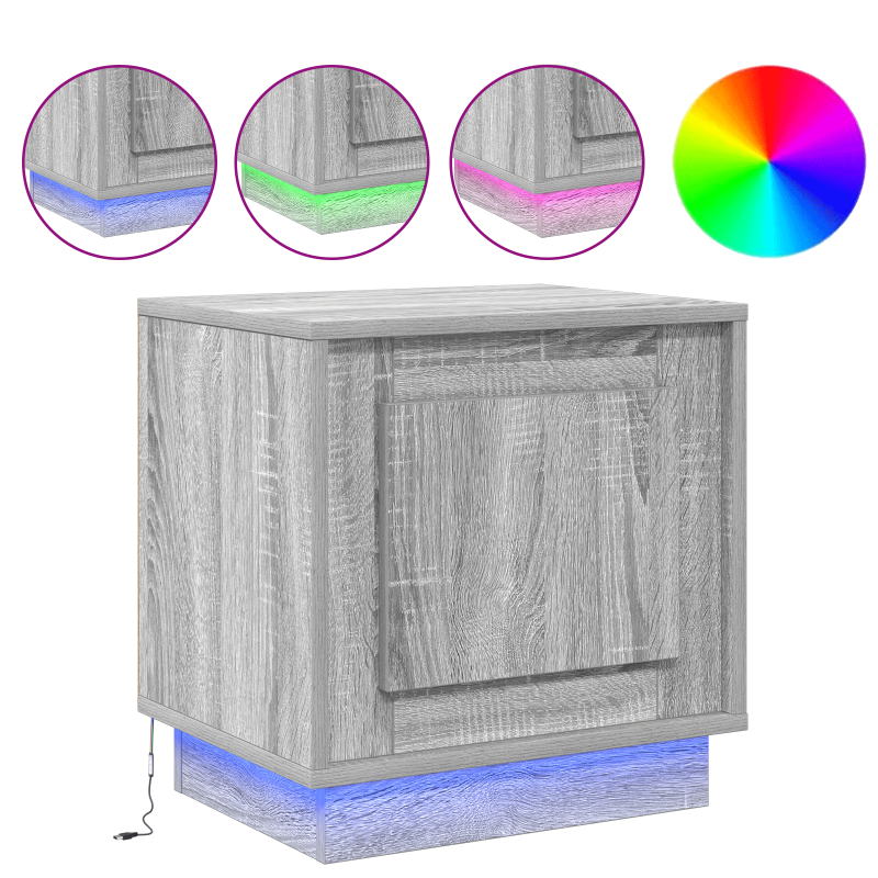 Nachttische mit LED-Lichtern 2 Stück Grau Sonoma 44x34,5x45 cm