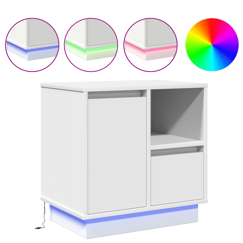Nachttische mit LED 2 Stück Weiß 50x34,5x50 cm