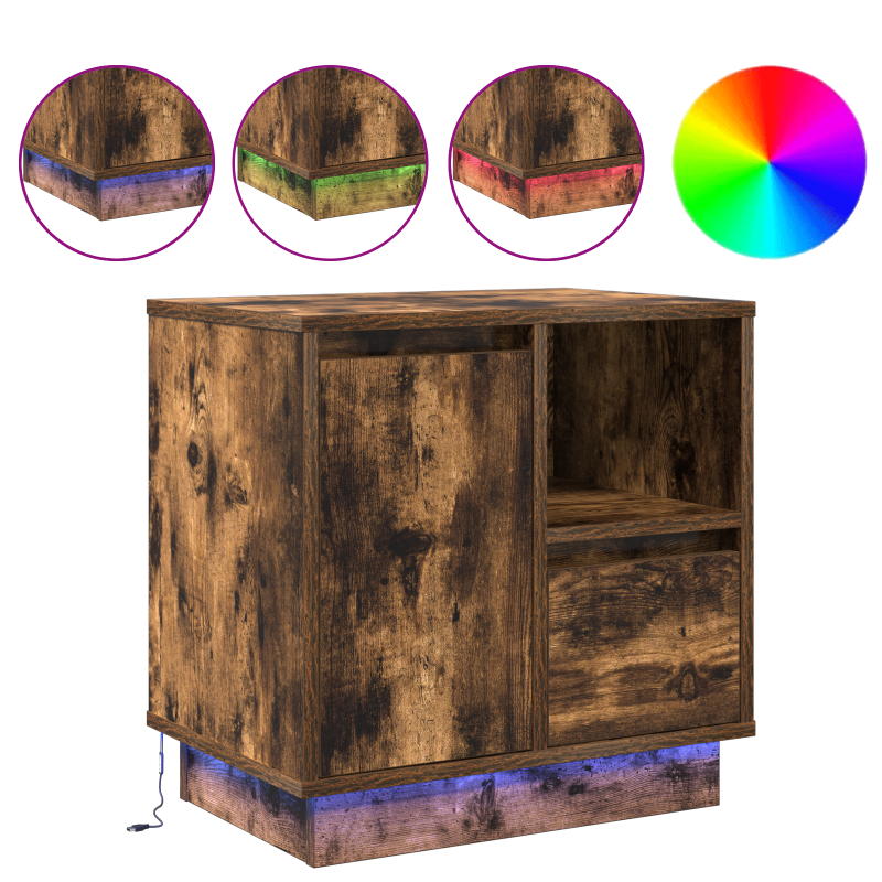 Nachttische mit LED-Lichtern 2 Stk. Geräucherte Eiche 50x34,5x50 cm