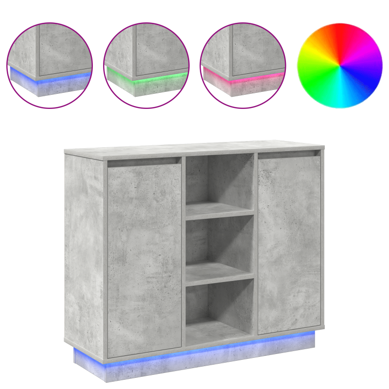 Sideboard mit LED in Beton Grau 90x32x75 cm aus Holzwerkstoff