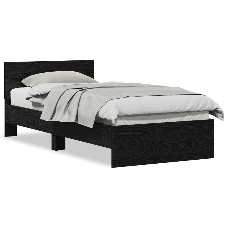Bettgestell ohne Matratze mit Kopfteil Schwarzes Eichenholz 75x190 cm