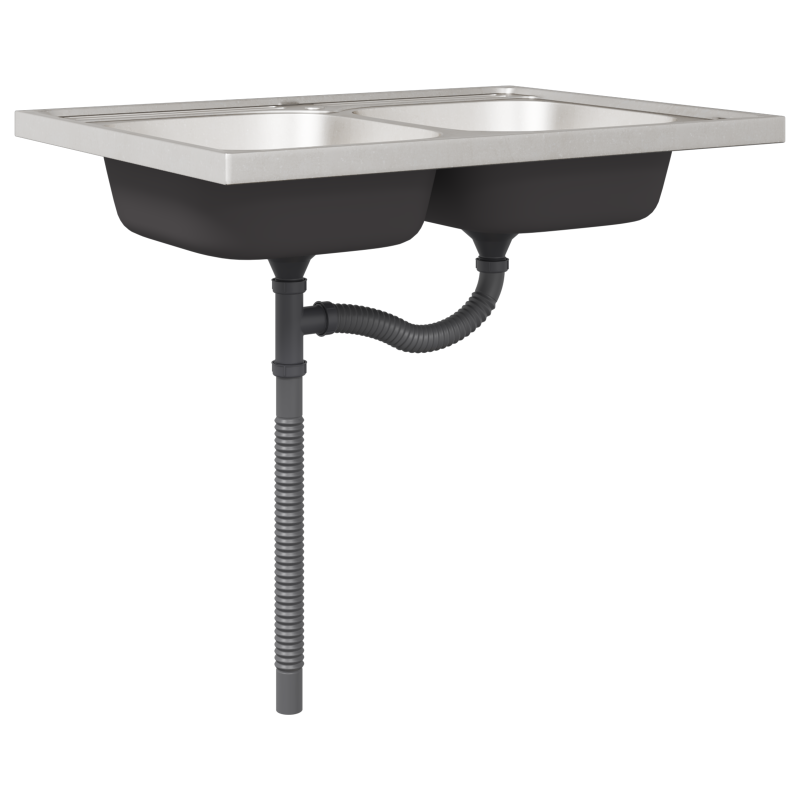 Küchenunterschrank Lucca mit Doppelwaschbecken Hochglanz Weiß Holzwerkstoff