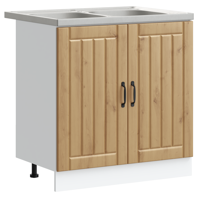 Küchenschrank Lucca mit Doppelwaschbecken, Artisan Eiche, Holzwerkstoff