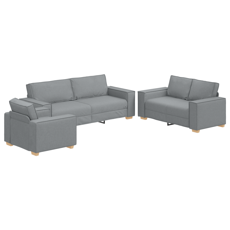 3-teiliges Sofa-Set mit Kissen Hellgrau Stoff