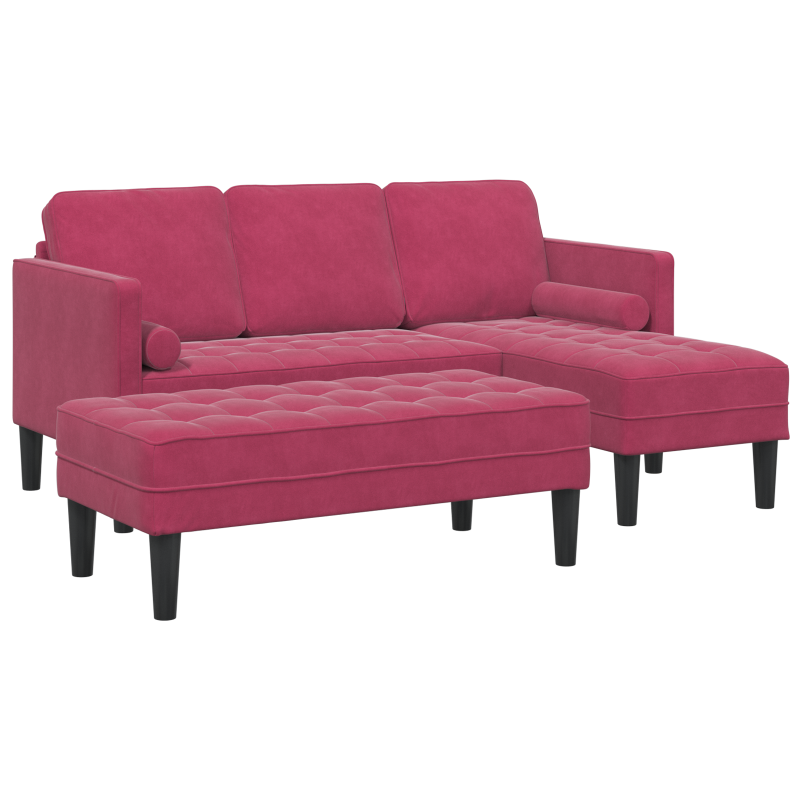 Garten Sofa mit Bank und Kissen im L-förmigen weinroten Samt