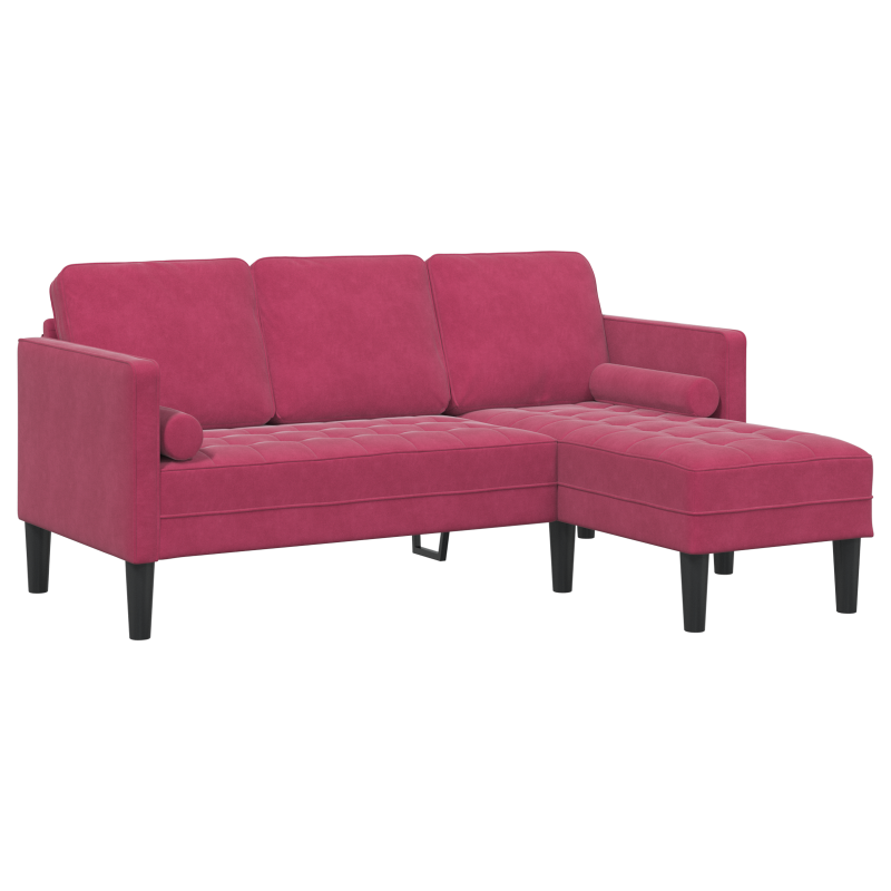 Garten Sofa mit Bank und Kissen im L-förmigen weinroten Samt