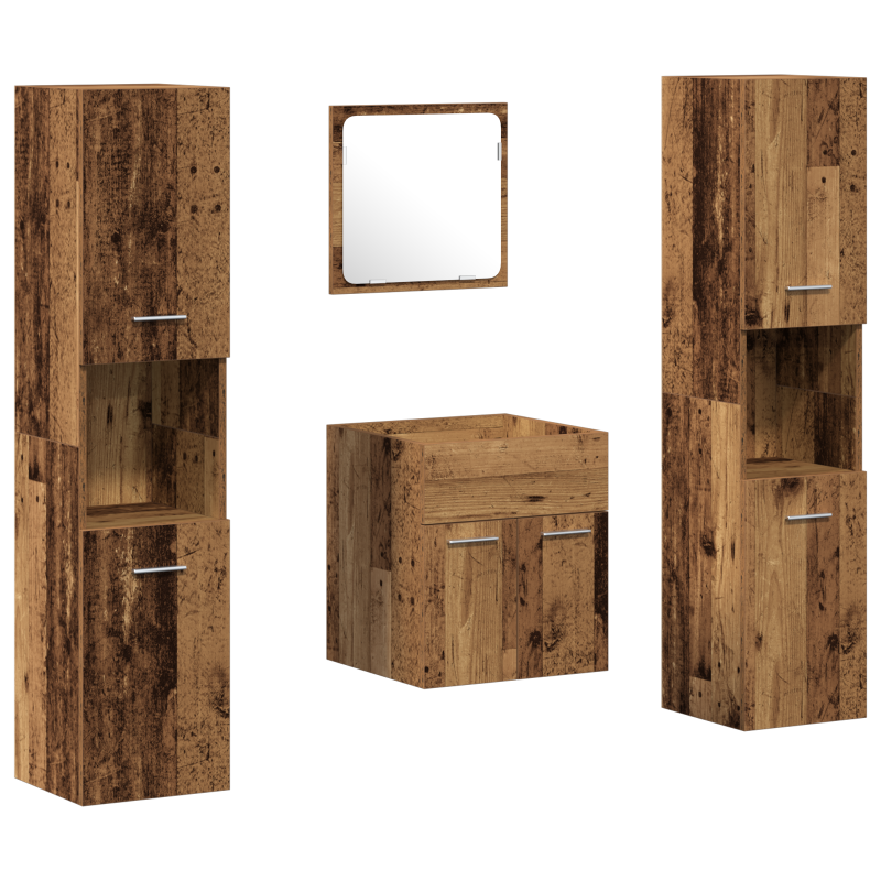 4-teiliges Badezimmermöbel-Set - Altes Holz