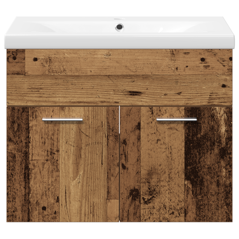 3-teiliges Badezimmermöbel Set Altholz MDF Waschbeckenunterschrank mit Becken und Wandspiegel für rustikale Aufbewahrungslösungen