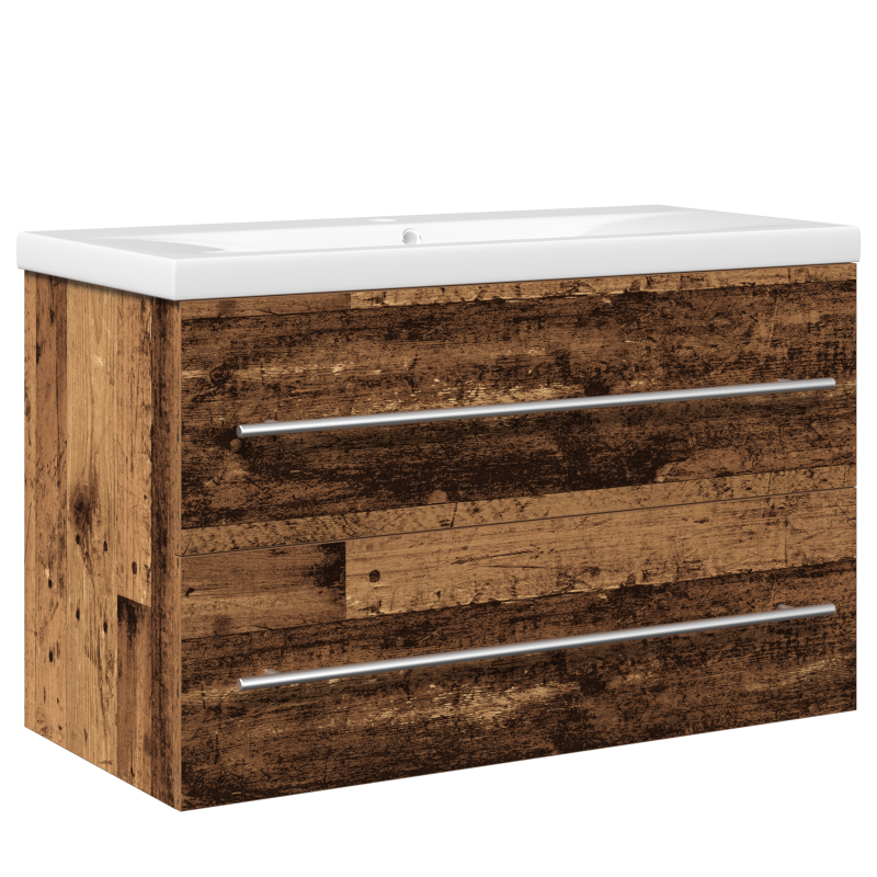 Badezimmer Waschbecken Schrank mit integriertem Becken Altholzfurnier