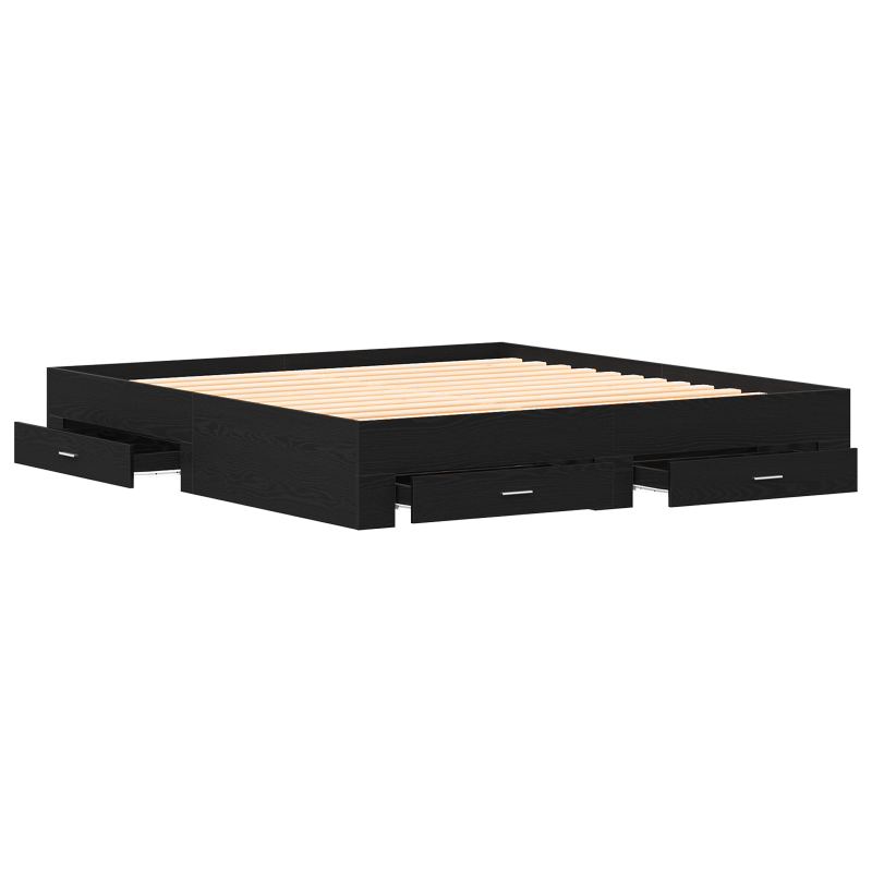 Bettgestell mit Schubladen Schwarz Eiche 180x200 cm Ingenieurholz