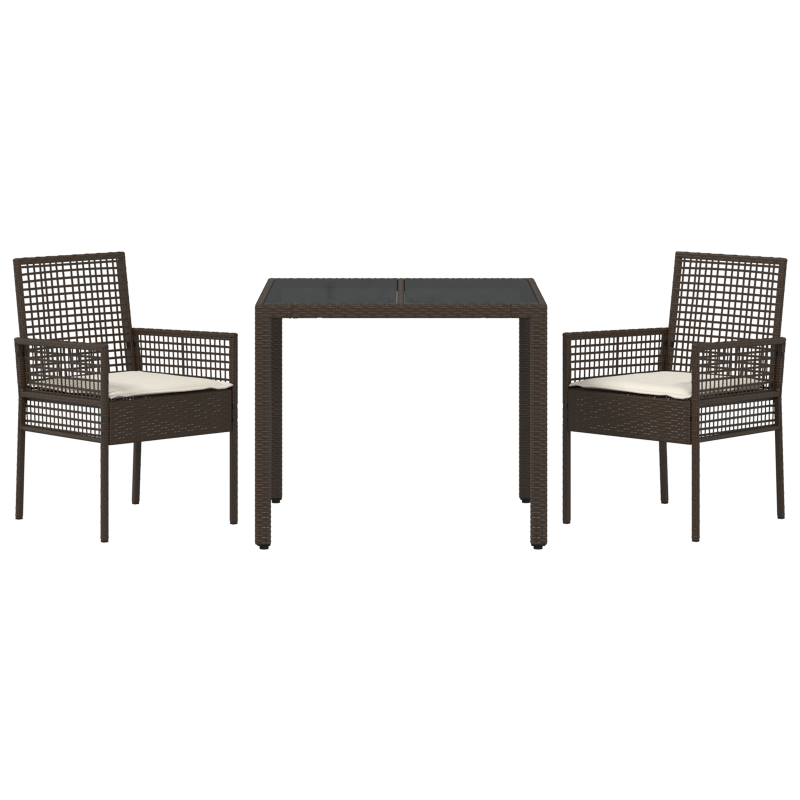 3-teiliges Garten-Esszimmer-Set mit Kissen Braun Poly Rattan