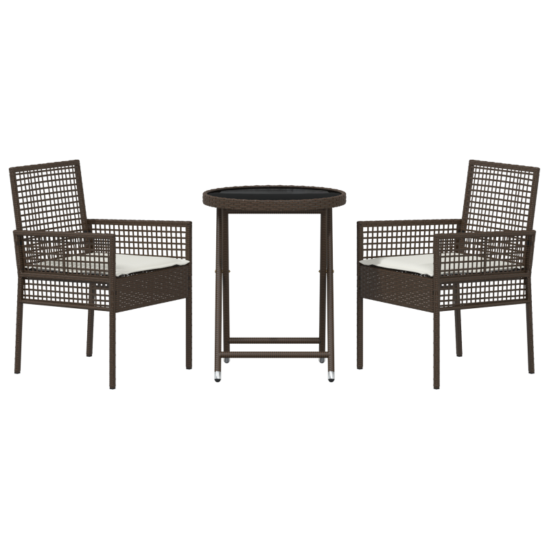 3-teiliges Bistro-Set für den Garten mit Kissen aus braunem Poly-Rattan