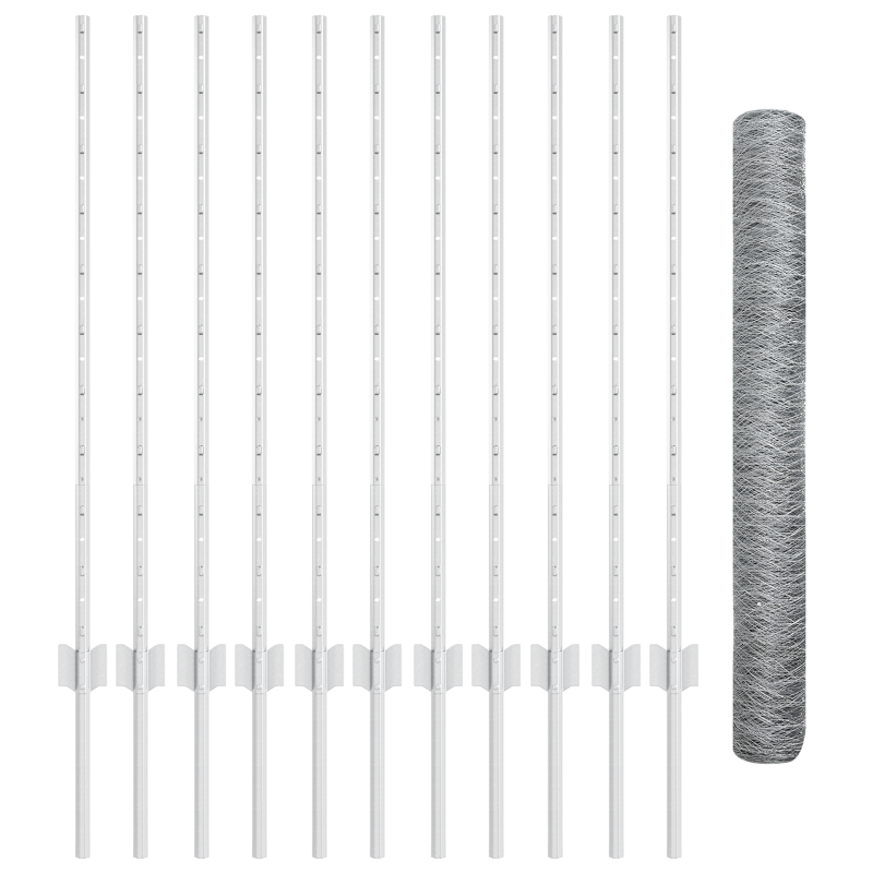 Sechseckzaun mit 22 U-Pfosten Silber 1x25 m Stahl