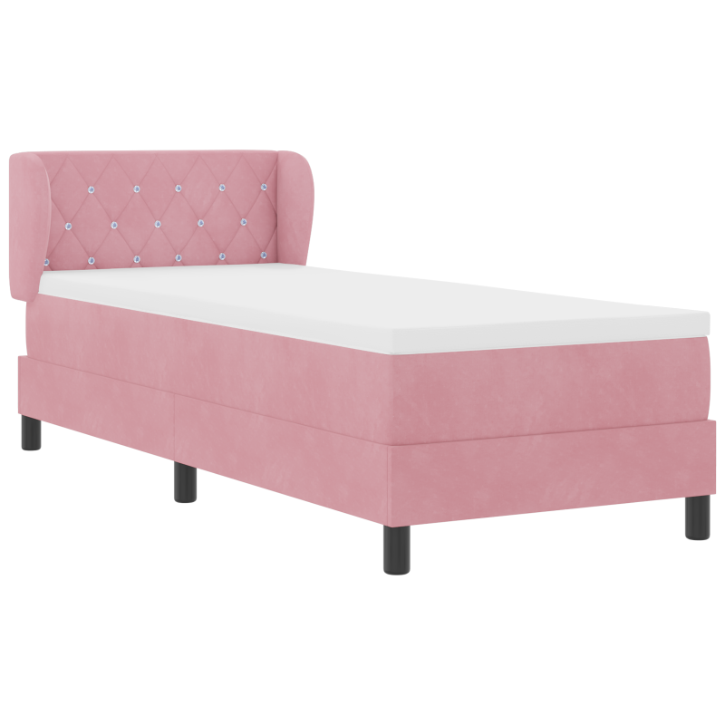 Boxspringbett mit Matratze in Rosa, 80x200 cm, aus Samt