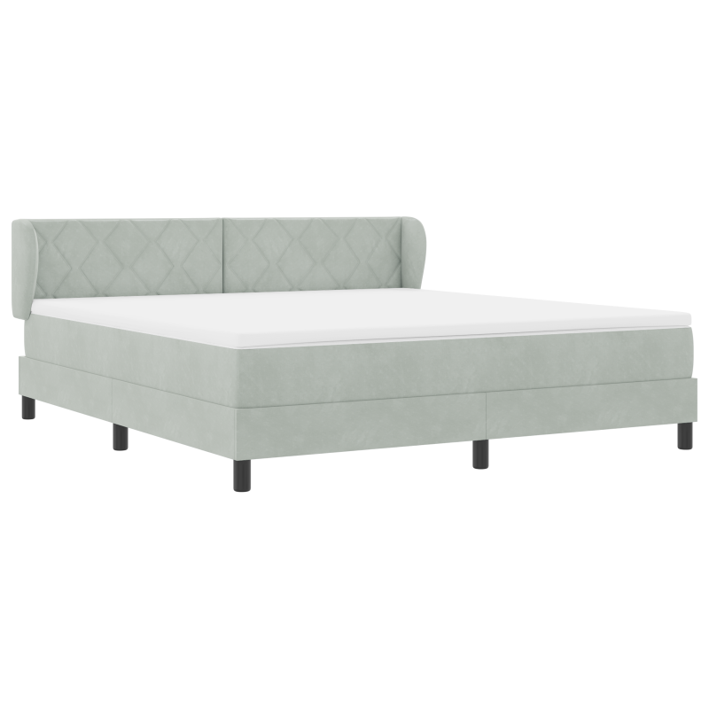 Boxspringbett mit Matratze in Hellgrau, 180x200 cm, aus Samt