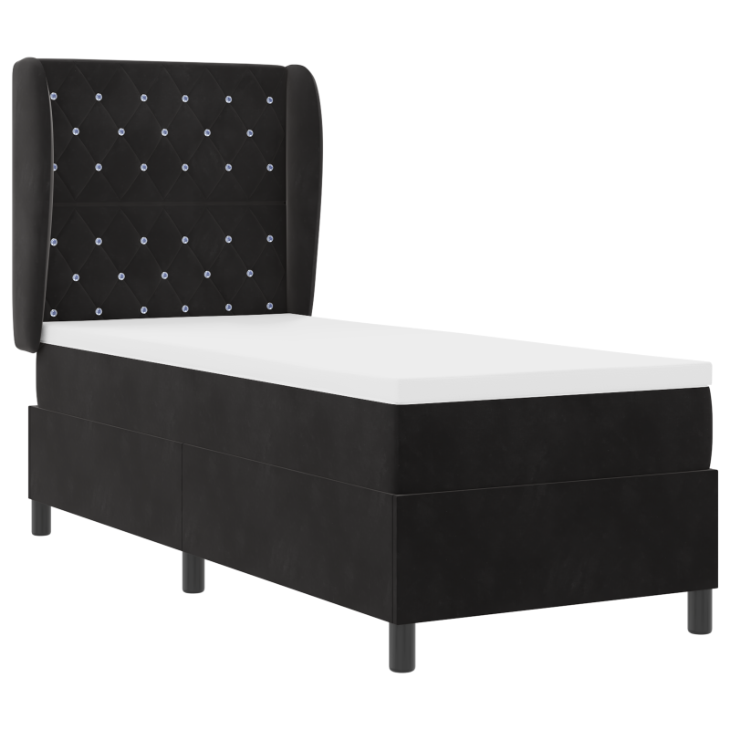 Boxspringbett mit Matratze in Schwarz, 80x200 cm Samt