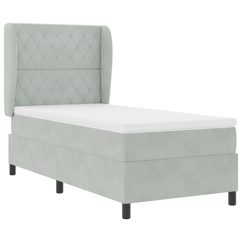 Boxspringbett mit Matratze - Hellgrau - 90x200 cm - Samt
