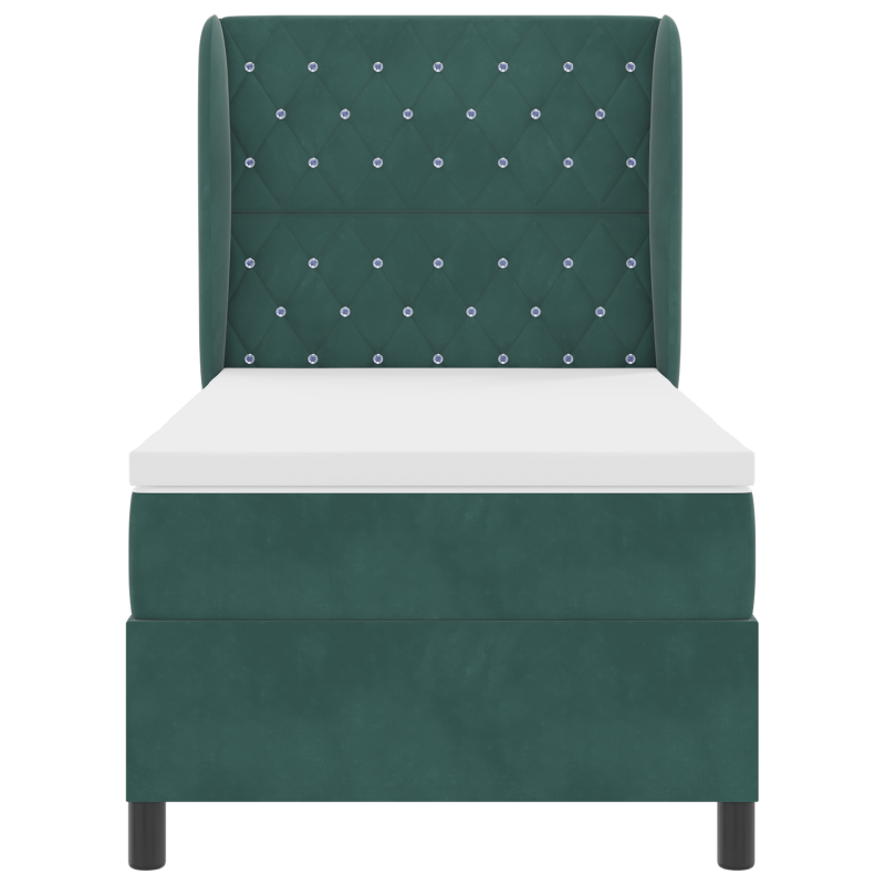 Boxspringbett mit Matratze in Dunkelgrün - 90x200 cm Samt