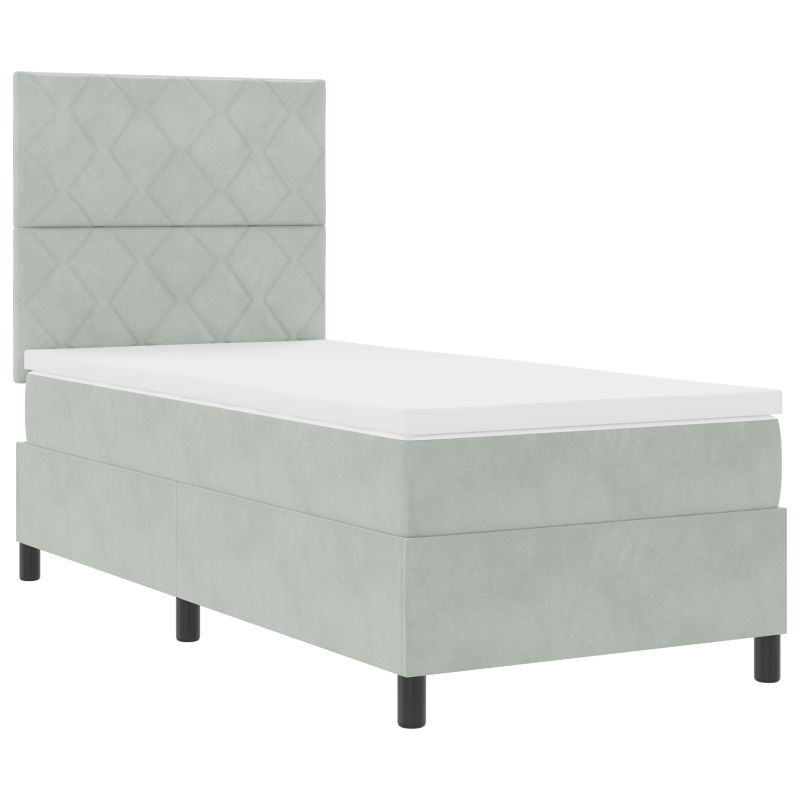 Boxspringbett mit Matratze & LED Licht Hellgrau 90x190 cm Samt