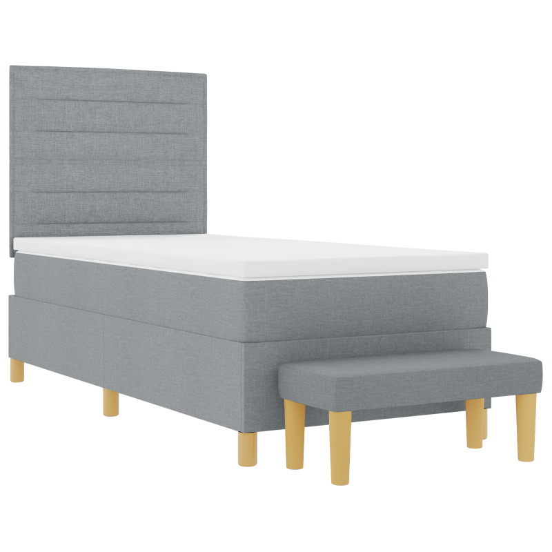 Boxspringbett mit Matratze & Bank in Hellgrau 100x200 cm aus Stoff