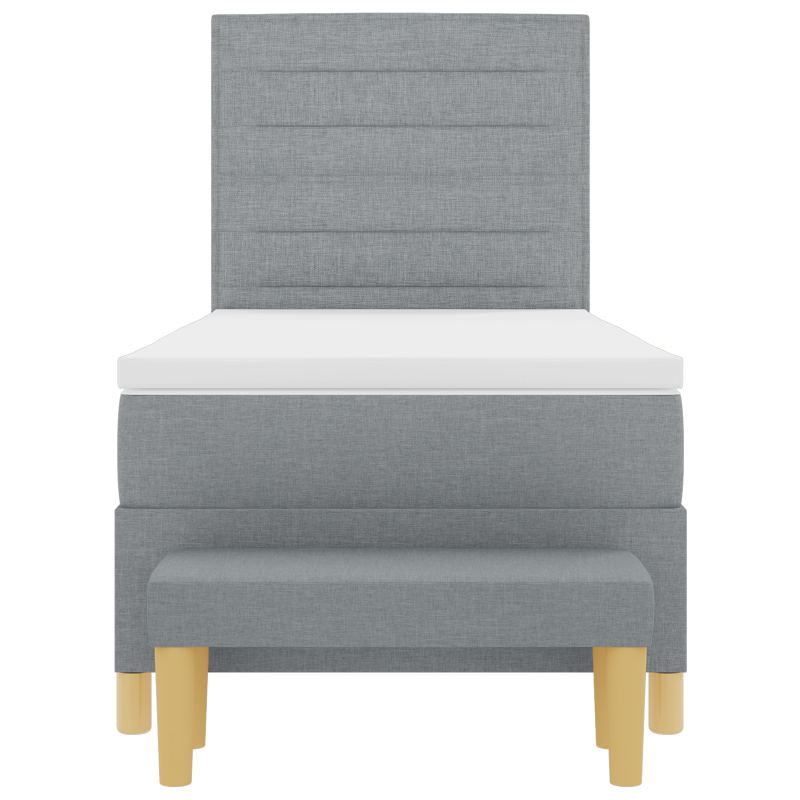 Boxspringbett mit Matratze & Bank in Hellgrau 100x200 cm aus Stoff