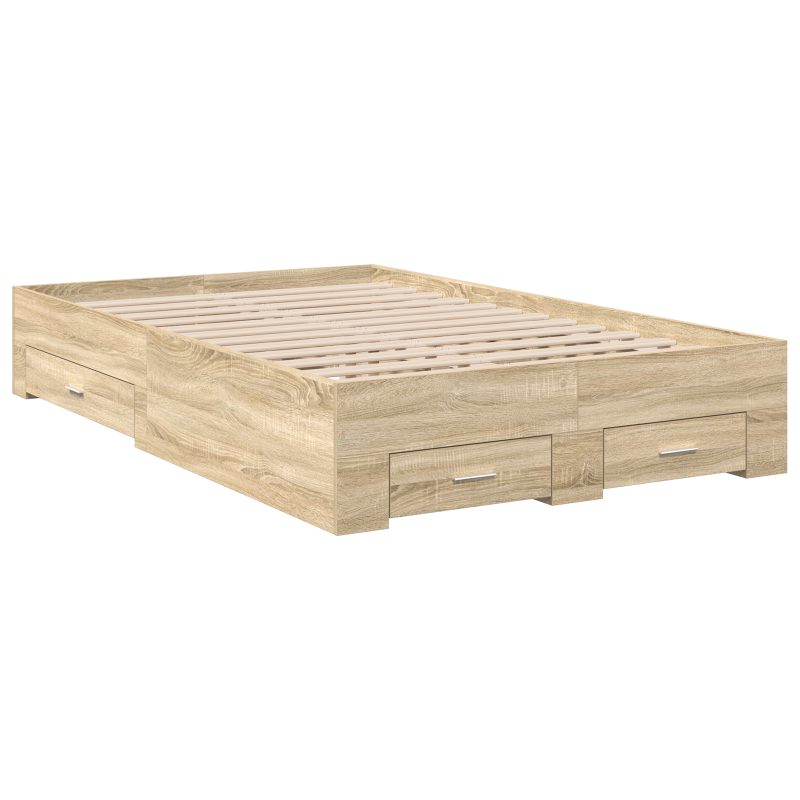 Bettgestell mit Schubladen Helle Eiche 120x190 cm Holzwerkstoff