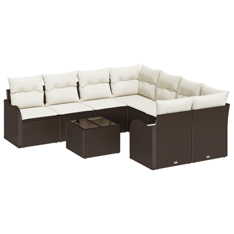 9-teiliges Garten Sofa Set mit Kissen Braunes Poly Rattan