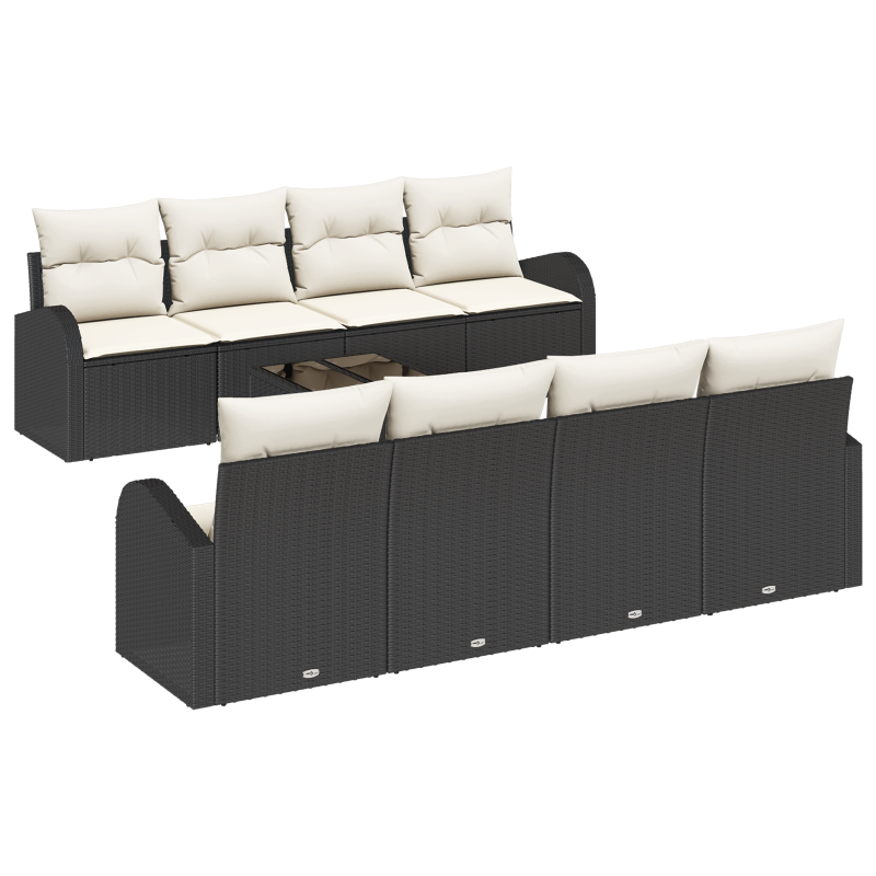 9-teiliges Garten-Sofa-Set mit Kissen Schwarz Poly Rattan
