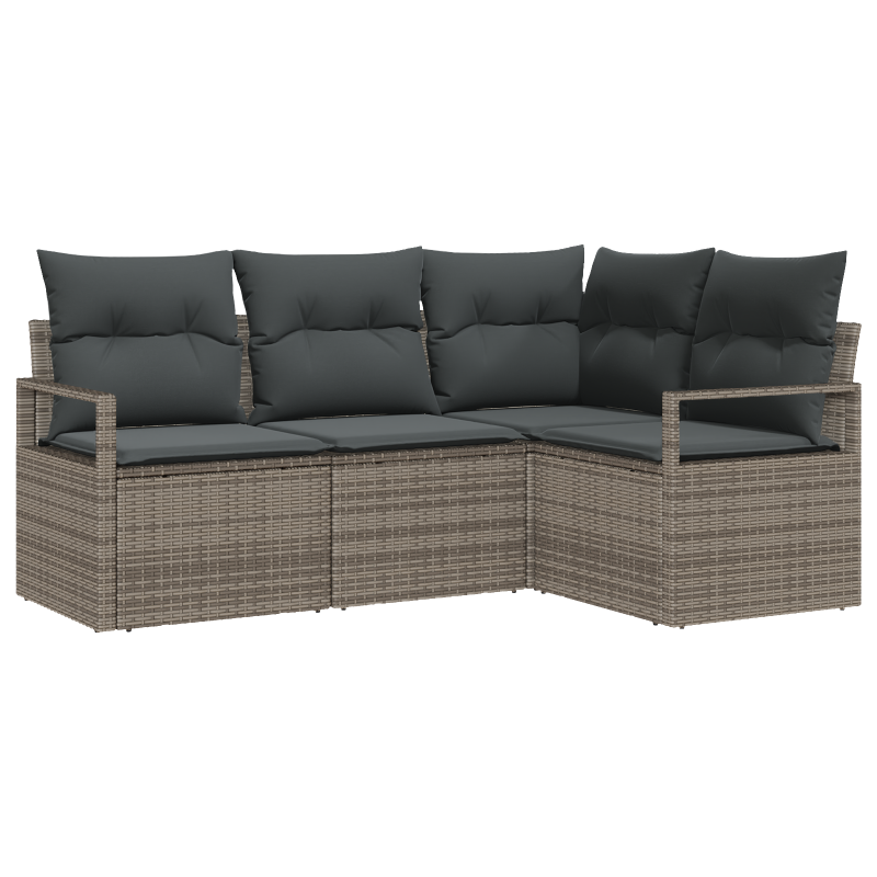 4-teiliges Garten Sofa Set mit Kissen Grau Poly Rattan