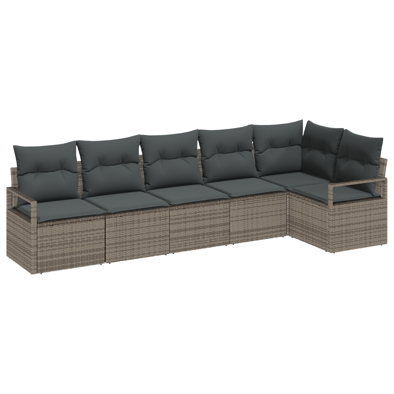 6-teiliges Garten Sofa Set mit Kissen Grau Poly Rattan