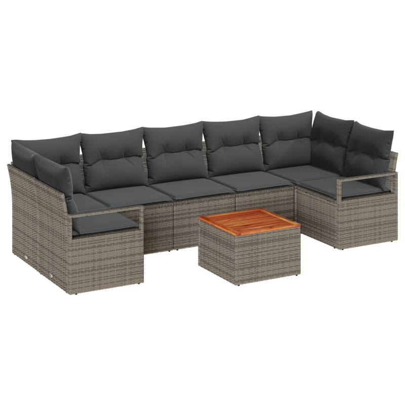 8-teiliges Garten Sofaset mit Kissen Grau Poly Rattan Akazie