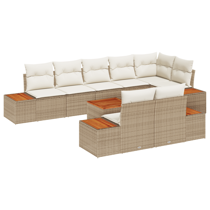 9-teiliges Garten-Sofa-Set mit Kissen Beiges Poly-Rattan Akazie