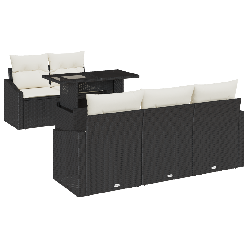 6-teiliges Garten Sofa Set mit Kissen Beige Poly Rattan