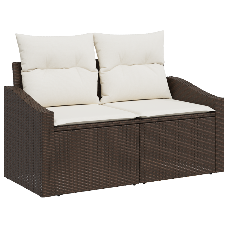 10-teiliges Garten Sofa Set mit Kissen Beige Poly Rattan