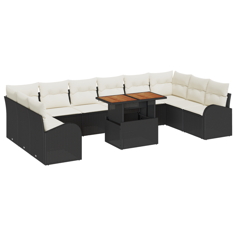 11-teiliges Garten-Sofa-Set mit Kissen Schwarz Poly-Rattan