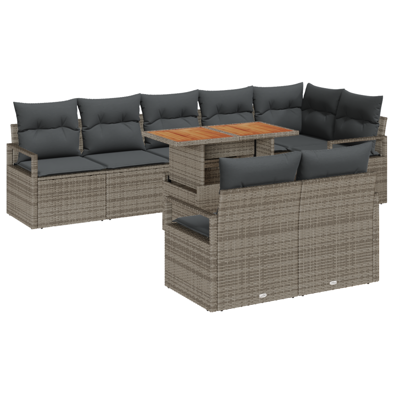 9-teiliges Garten-Sofa-Set mit Kissen Grau Poly-Rattan