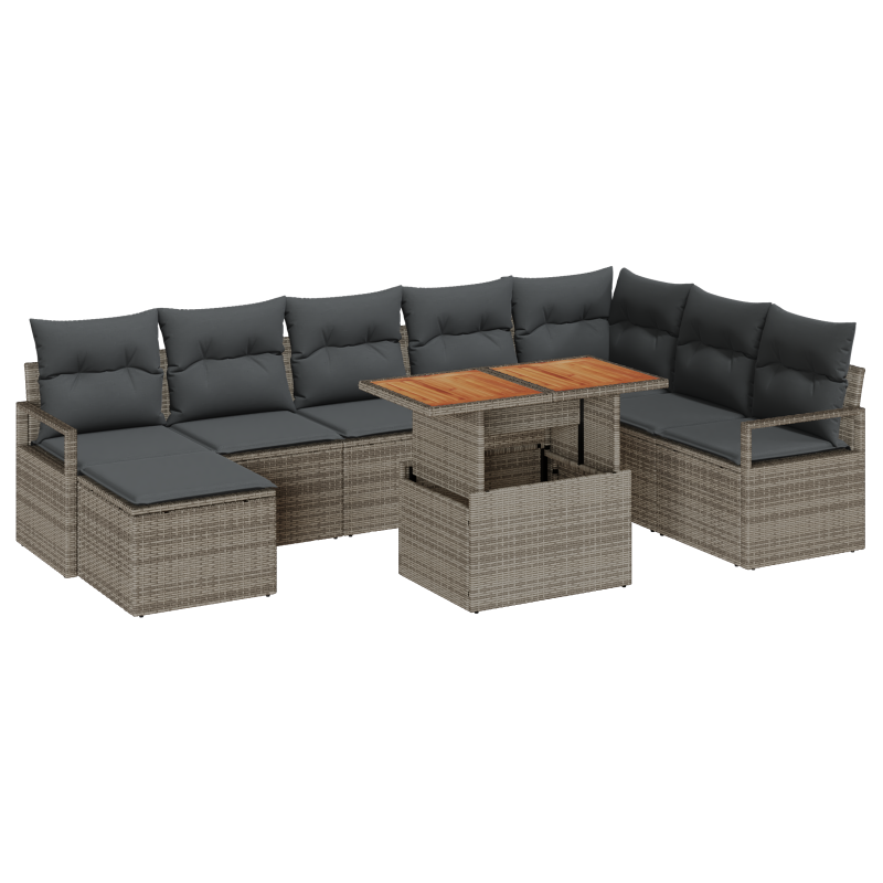 6-teiliges Garten-Sofaset mit Kissen Beige Poly Rattan Akazie