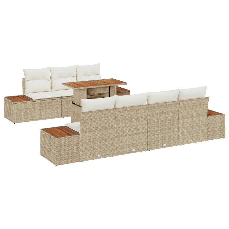 8-teilige Garten Sofa Set mit Kissen Beige Poly Rattan