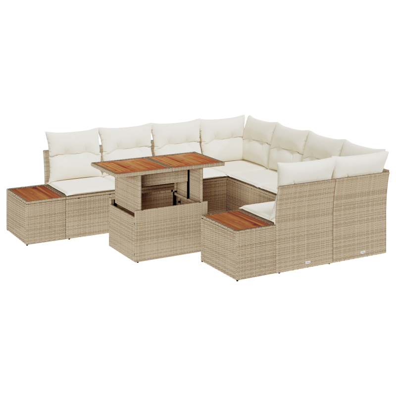 9-teiliges Garten Sofa Set mit Kissen Beige Poly-Rattan