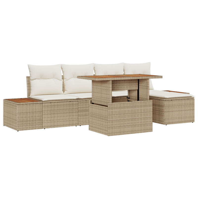 6-teiliges Garten Sofa Set mit Kissen Beige Poly Rattan