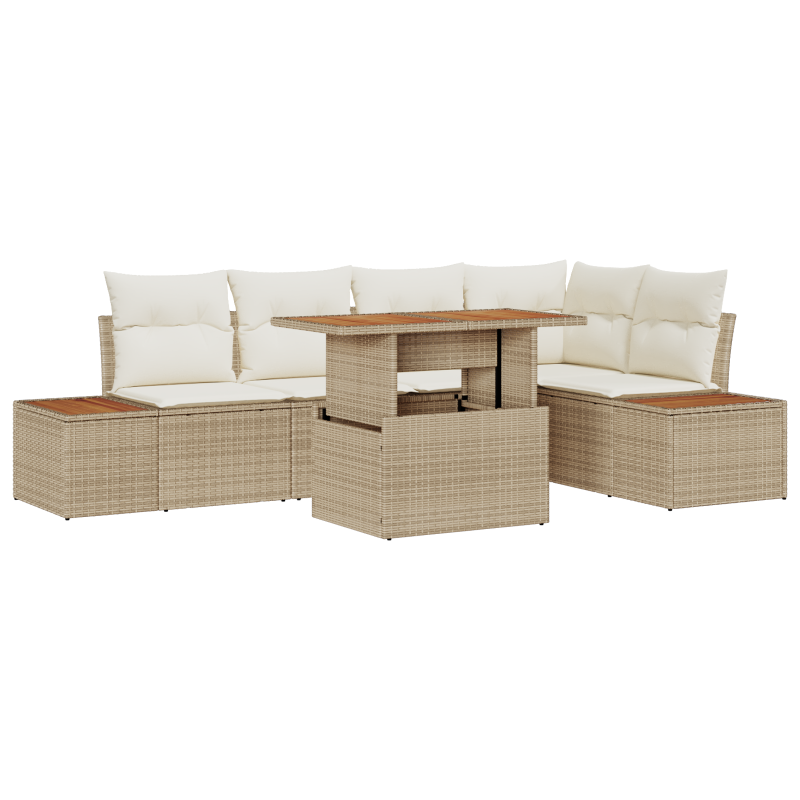 6-teiliges Garten Sofaset mit Kissen Beige Poly Rattan